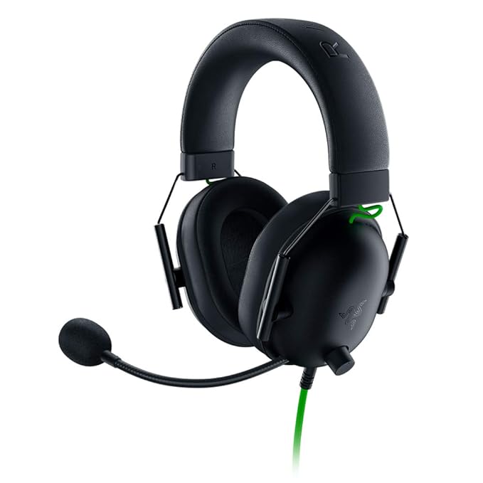 Razer BlackShark V2 X Wired Gaming Headset in black, featuring adjustable headband, memory foam ear cushions, and Razer HyperClear cardioid microphone.