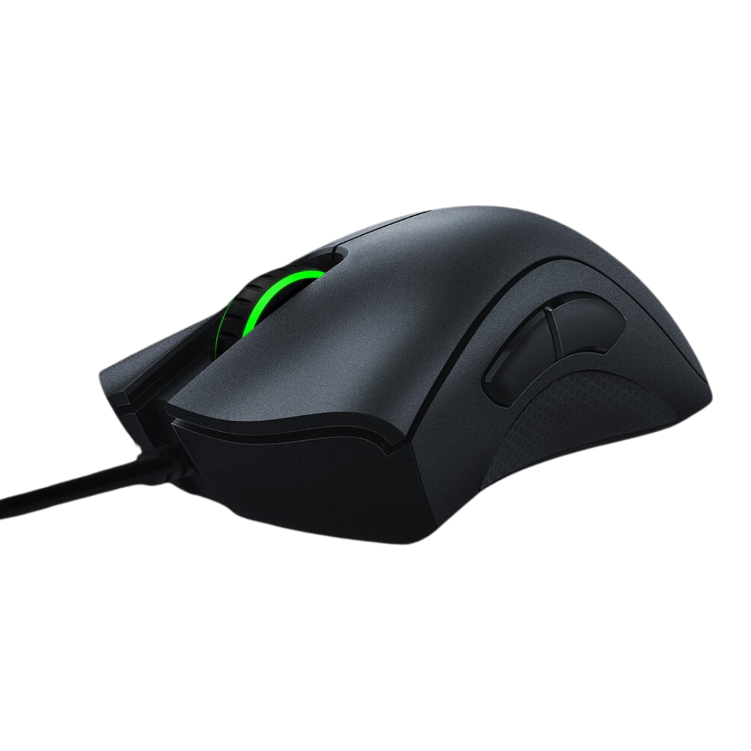 Close-up of Razer DeathAdder Essential mouse buttons, featuring programmable keys for quick access during gameplay.