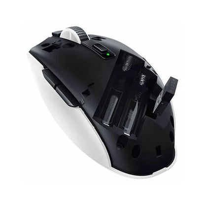 Razer Orochi V2 White mouse in wireless mode with Bluetooth or Razer HyperSpeed Wireless connectivity for lag-free performance.